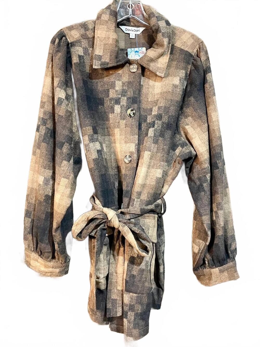 NEW DAVI & DANI women's tie waist jacket in brown taupe